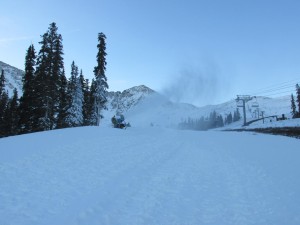 Snowmaking was continuing this morning at A-Basin in preparation for Thursday's opening day. (photo: Arapahoe Basin Ski Area)