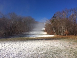 Snowmakers were hard at work at Okemo this morning, but they've still got a way to go. (photo: Okemo Mountain Resort)