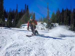 One happy telemarker makes Halloween turns at Wolf Creek yesterday. (photo: Rosanne H. Pitcher/Wolf Creek Ski Area)