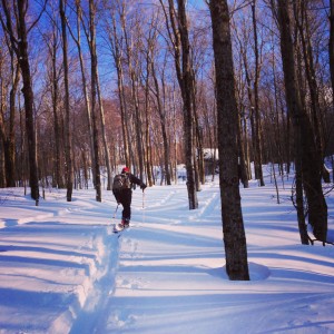 Stoweflake's Scot Baraw skins uphill through the Vermont hardwoods. (photo: Stoweflake Mountain Resort & Spa)