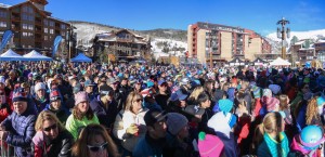 A crowd gathered yesterday in the Burning Stones Plaza at Copper Mountain, Colo., for the unveiling of the 2016 U.S. Alpine Ski Team. (photo: Tripp Fay)