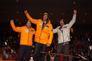 Nolan Kasper, Bryce Bennett and Marco Sullivan visit Homestake Peak School this week in Vail, Colo. (photo: USST)