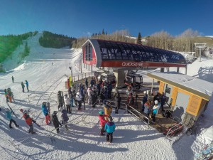 The first guests load Park City's new Quicksilver gondola on Friday, creating the largest ski area in the U.S. (photo: Vail Resorts)