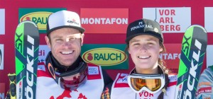 Canada's Christopher Del Bosco and Marielle Thompson are all smiles in Montafon, Austria on Saturday. (photo: Alpine Canada)