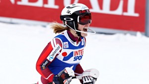 Nina Loeseth of Norway celebrates her maiden World Cup win in Tuesday's slalom in Santa Caterina, Italy. (photo: FIS/Agence Zoom)