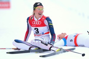 Sophie Caldwell of USA celebrates winning the Ladies 1.2km Classic Sprint Competition during day 1 of the FIS Tour de Ski event on January 5, 2016 in Oberstdorf, Germany. (photo: Alexander Hassenstein/Bongarts/Getty Images)