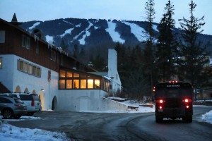 Ribbons of Stratton's snowy trails grace the mountain across the street from the Liftline Lodge. (photo: FTO/Martin Griff)