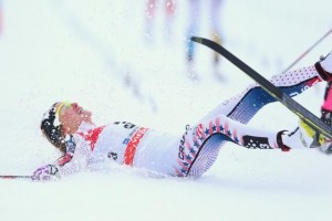 Sophie Caldwell, of Peru, Vt., realizes in the finish area of a Classic Sprint in Oberstdorf, Germany on Tuesday that she's won her first World Cup. (photo: Getty Images-Alexander Hassenstein via USST)