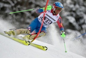 Steven Nyman competes in the slalom portion of the Audi FIS Alpine World Cup combined event on January 15, 2016 in Wengen. Nyman just missed scoring World Cup points, finishing 32nd. (photo: Getty Images/AFP-Fabrice Coffrini via USST)