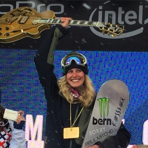 Snowboardcross rider Lindsey Jacobellis celebrates her 10th X Games Gold last week in Aspen, Colo. (photo: Peter Foley)