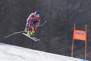 Steven Nyman skis to a World Cup podium in Korea on Saturday. (photo: Getty Images/Agence Zoom-Alain Grosclaude)