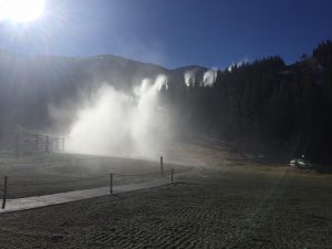 A-Basin snowmakers fire up the snow guns this morning to test the system. (photo: Arapahoe Basin)