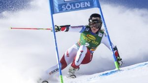 Lara Gut of Switzerland skis to victory in Saturday's giant slalom, the World Cup ski racing season opener in Soelden, Austria. (photo: FIS/Agence Zoom)