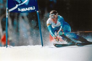 Julie Parisien, 19, races to victory in a World Cup giant slalom at Waterville Valley, New Hampshire - her career first victory. (photo: U.S. Ski Team - Lori Adamski Peek)