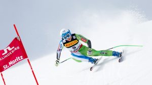 The women got their second downhill training in on Thursday in St. Moritz. The men weren't so lucky. (skier: Ilka Stuhec; photo: FIS/Agence Zoom)