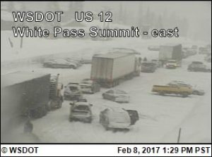 Traffic is still snarled at the top of White Pass. (photo: WSDOT)