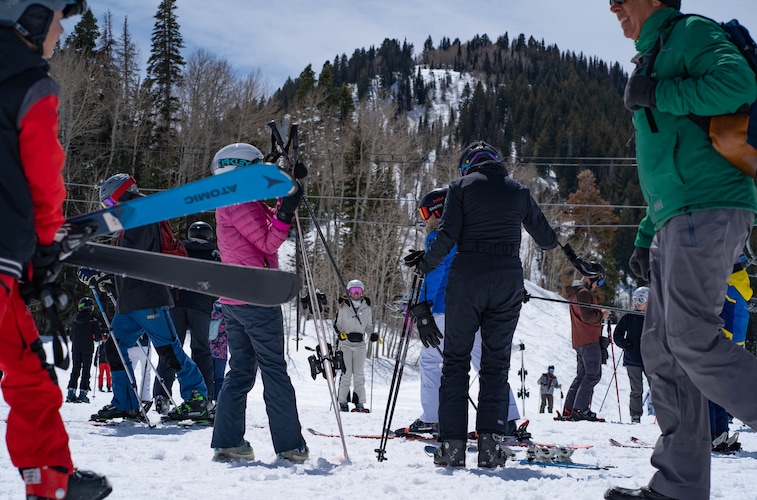 (Francisco Kjolseth  |  The Salt Lake Tribune) Skiers at Deer Valley on Thursday, April 11, 2024. Alterra Mountain Resorts, owner of Deer Valley, plans to add 3,700 acres of skiable terrain.