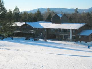 No weekend crowds to be seen outside the Magic Mountain base lodge.