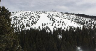 Tesuque Peak from Aspen Peak. Left to right, Parachute, South Burn, Gayway and Cornice are visible.