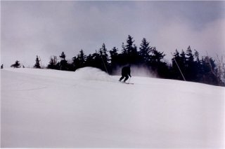 By our third day, Sunday River had blown its much-vaunted snow on nine trails, a dusting thick enough to kick up a plume and cover our tails.