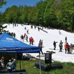 Riders participate in the annual Peace Pipe Rail Jam at Mount Snow in Vermont on Monday