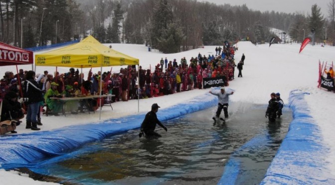 The weather was decidedly un-springlike for Pats Peak's annual pond skimming in Henniker, N.H. this past weekend. (photo: Pats Peak)