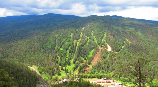 This photo of Sipapu taken earlier this summer shows the construction zone of the New Mexico resort's new chairlift at lower right. (photo: Sipapu Ski & Summer Resort)