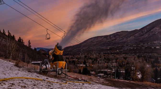 Snow guns were blazing on Aspen Mountain on Wednesday morning. (photo: Aspen Skiing Co.)