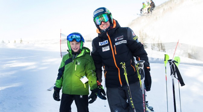 Ted Ligety poses with What Makes a Champ winner Auden Pankonin as they prepare for the Putnam Investments NASTAR Pacesetting Trials at Copper Mountain. (photo: U.S. Ski Team)